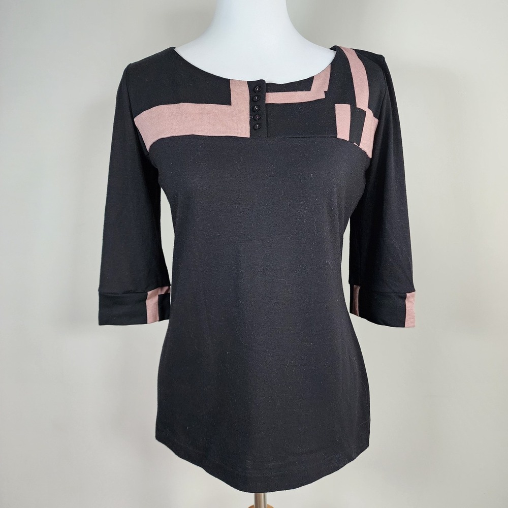 Cinder + Smoke Henley Top Sweater Womens M‎ Patchwork Mod Indie Local Designer